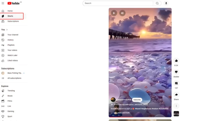 YouTube Shorts interface