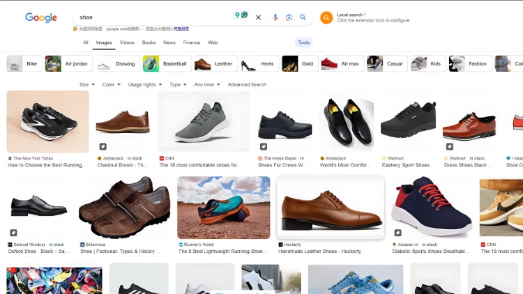 Google search shoes picture display