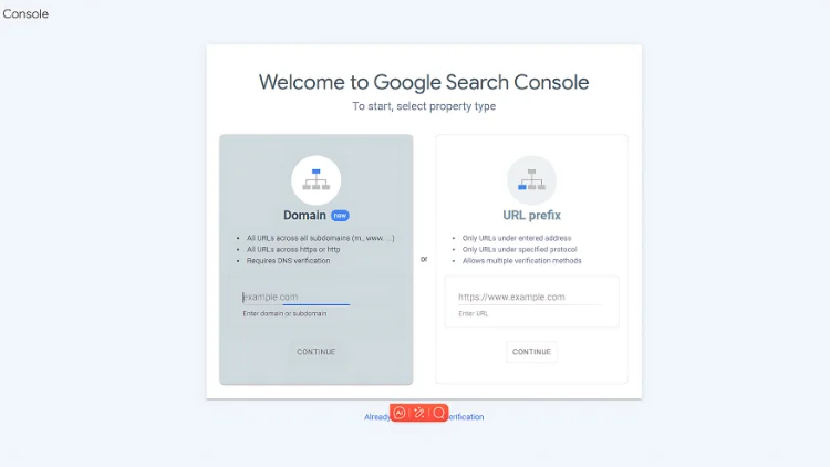 Google Webmaster Registration Page