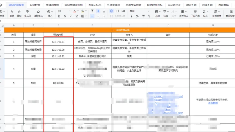 项目优化时间表